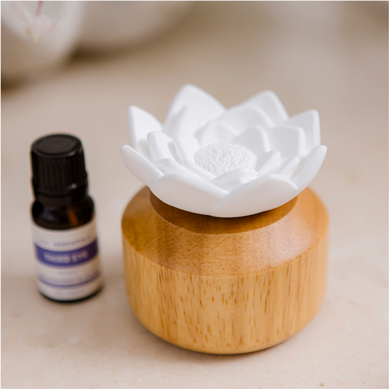 Ceramic Lotus Flower Diffuser with Wooden Base