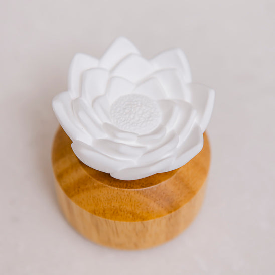 Ceramic Lotus Flower Diffuser with Wooden Base